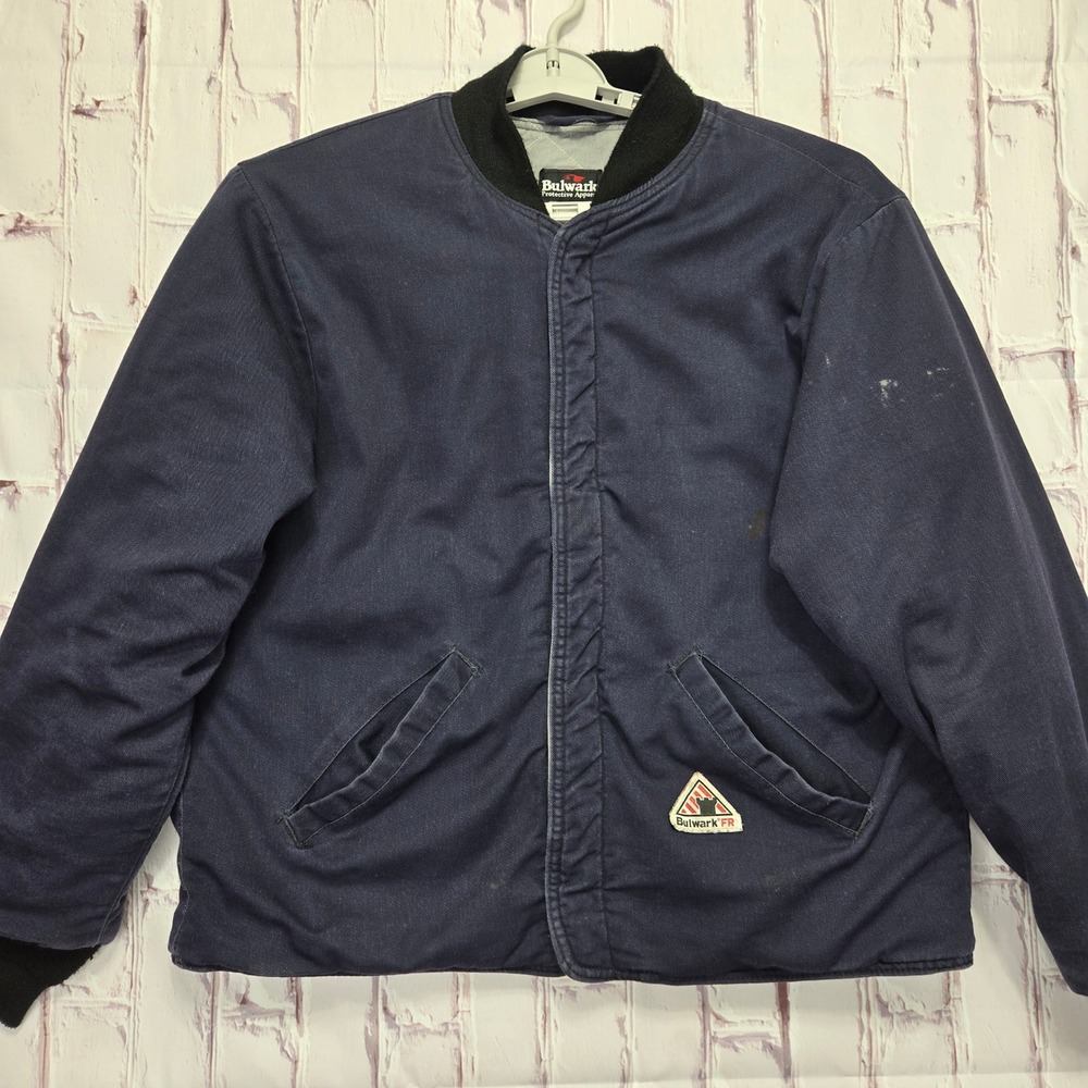 Bulwark FR Jacket Navy Blue Flame Resistant Quilted Work Warm Bomber Mens L RG